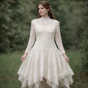 VTG Jessica McClintock Bridal Dress XL Ivory Lace Victorian‎ Romantic 90s Ecru